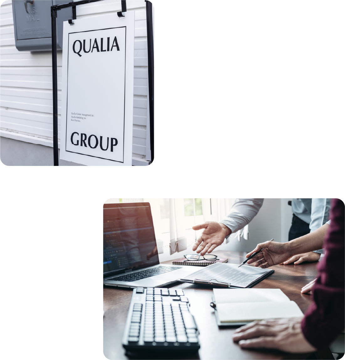 入口クオリア看板とコンサルイメージ